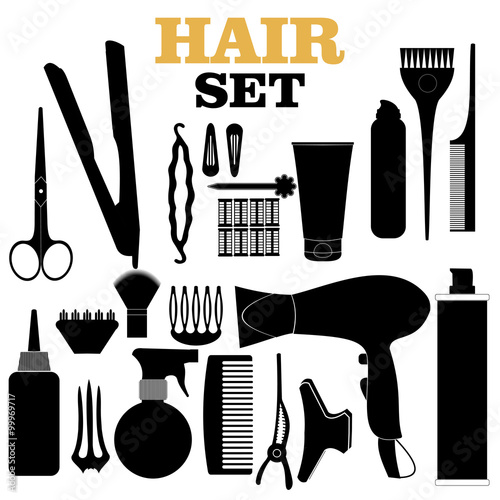 Scratched hair styling related silhouettes set