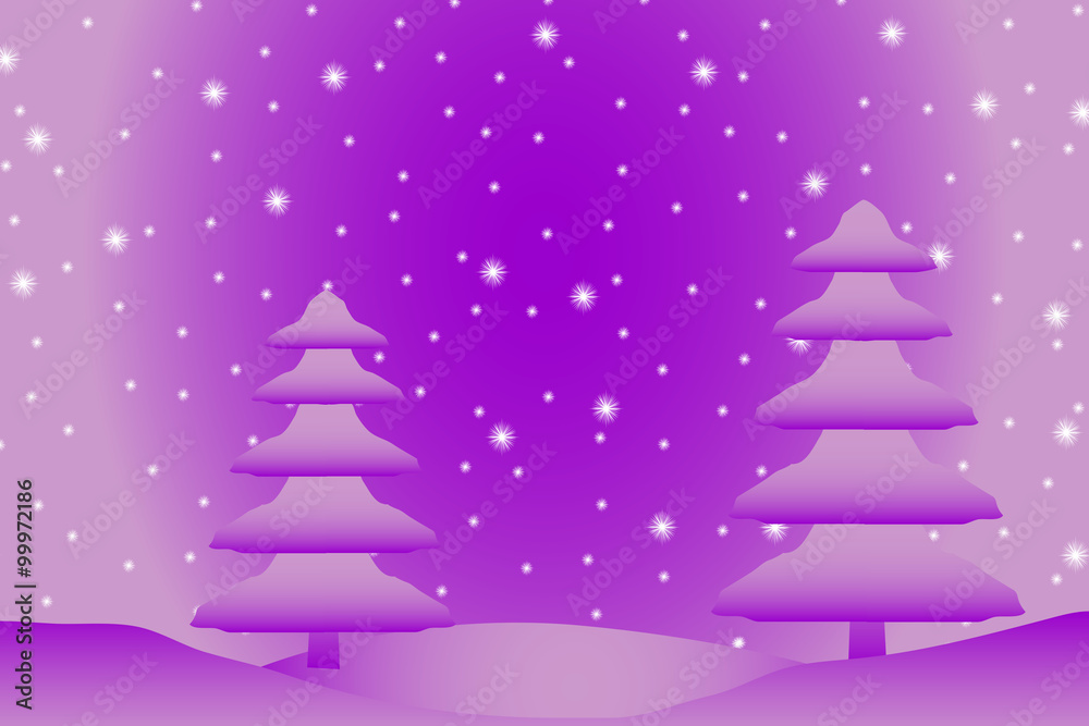 Winter landscape with falling snow. Vector illustration.