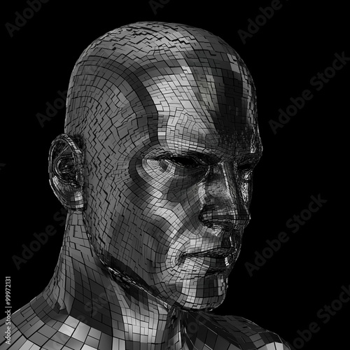 Robots face looking sideway through the camera 