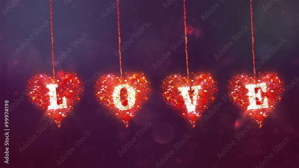 Valentine's day abstract background,flying hearts and particles.Bounce heart.