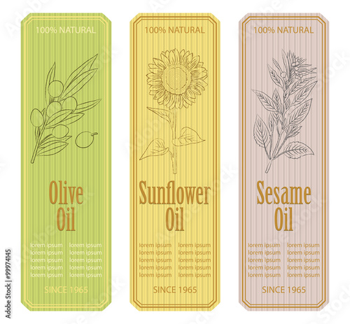 Vintage olive , sunflower and sesame oil labels set