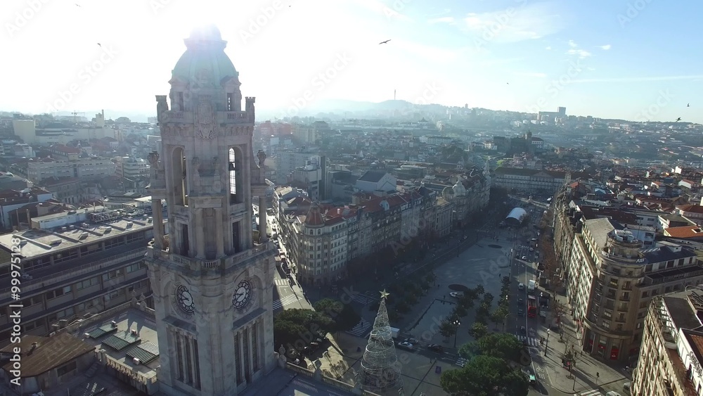 Aerial View of City hall and city square in Porto, Portugal