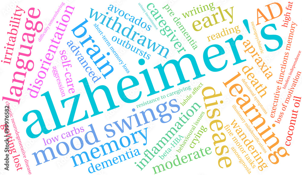 Alzheimer's word cloud on a white background. Alzheimer's word cloud on a white background.