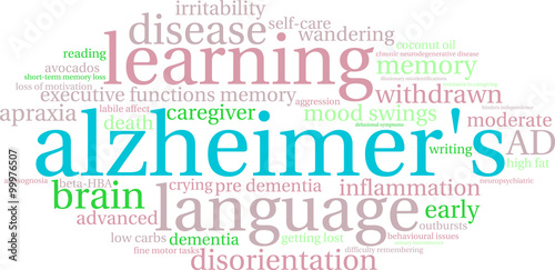 Alzheimer's word cloud on a white background. 