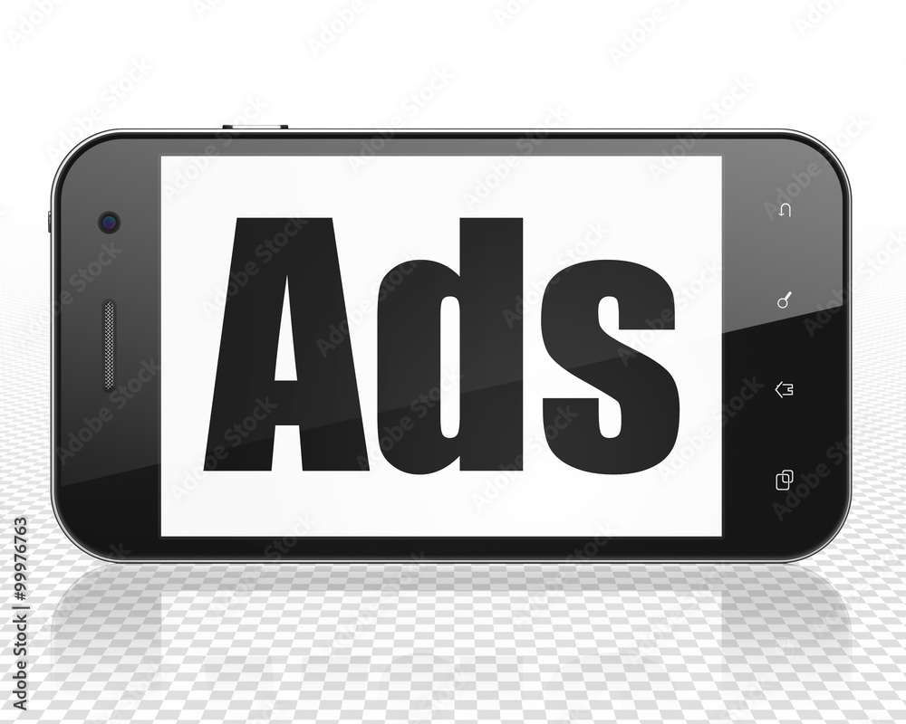 Marketing concept: Smartphone with Ads on display Marketing concept: Smartphone with Ads on display