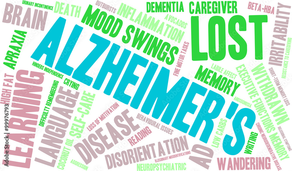 Alzheimer's word cloud on a white background. Alzheimer's word cloud on a white background.