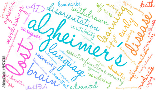 Alzheimer's word cloud on a white background. 