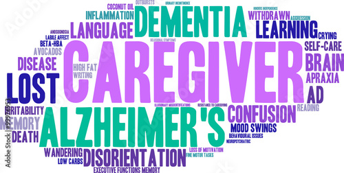 Caregiver word cloud on a white background. 