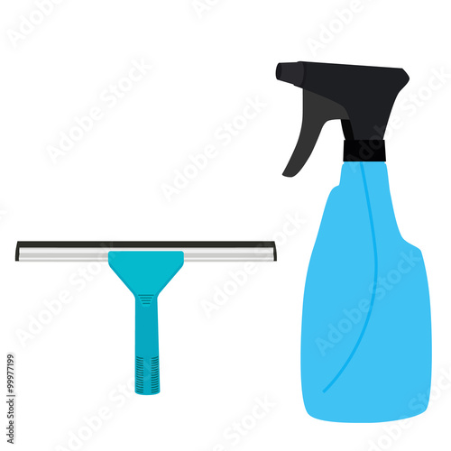 Window squeege and spray bottle