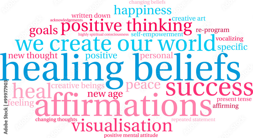 Fototapeta premium Healing Beliefs word cloud on a white background. 