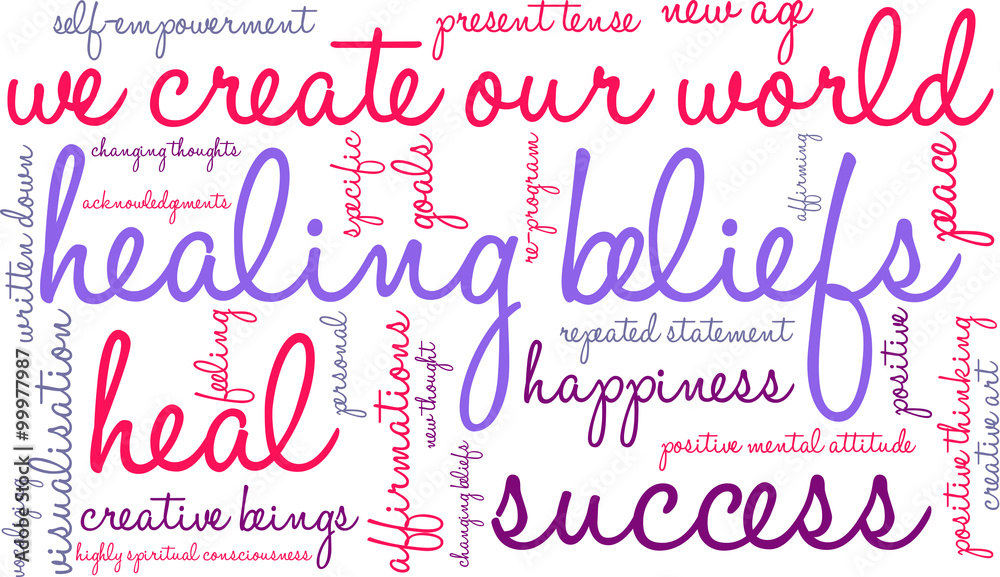 Healing Beliefs word cloud on a white background.