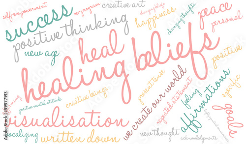 Healing Beliefs word cloud on a white background. 
