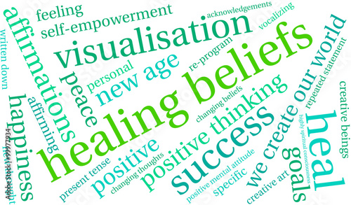 Healing Word CloudHealing Beliefs word cloud on a white background. 