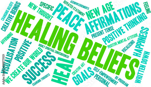 Healing Beliefs word cloud on a white background. 