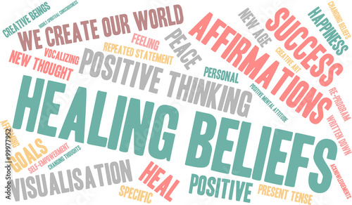 Healing Beliefs word cloud on a white background.
