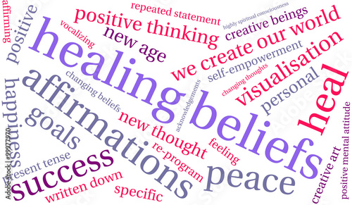 Healing Beliefs word cloud on a white background. 