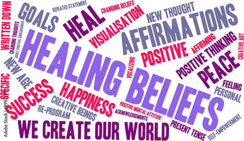 Healing Beliefs word cloud on a white background. 