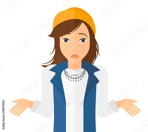 Confused woman shrugging her shoulders.