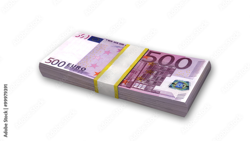 Stack of five hundred Euro bills isolated on white background Stack of five hundred Euro bills isolated on white background