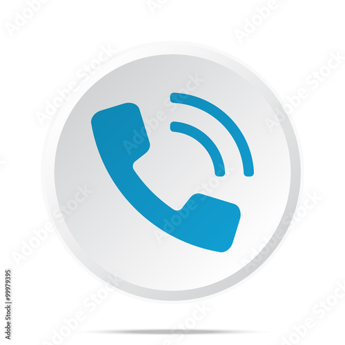 Flat blue Phone icon on circle web button on white