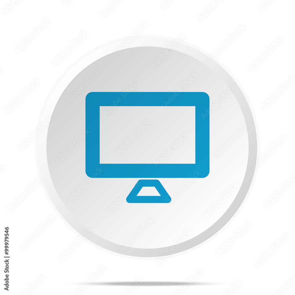 Flat blue Computer Screen icon on circle web button on white Flat blue Computer Screen icon on circle web button on white