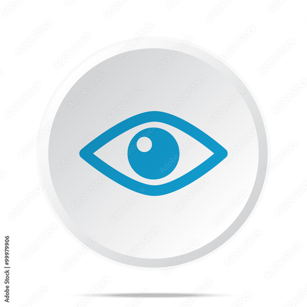 Flat blue Eye icon on circle web button on white Flat blue Eye icon on circle web button on white