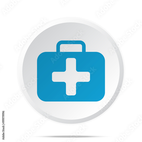 Flat blue First Aid Kit icon on circle web button on white