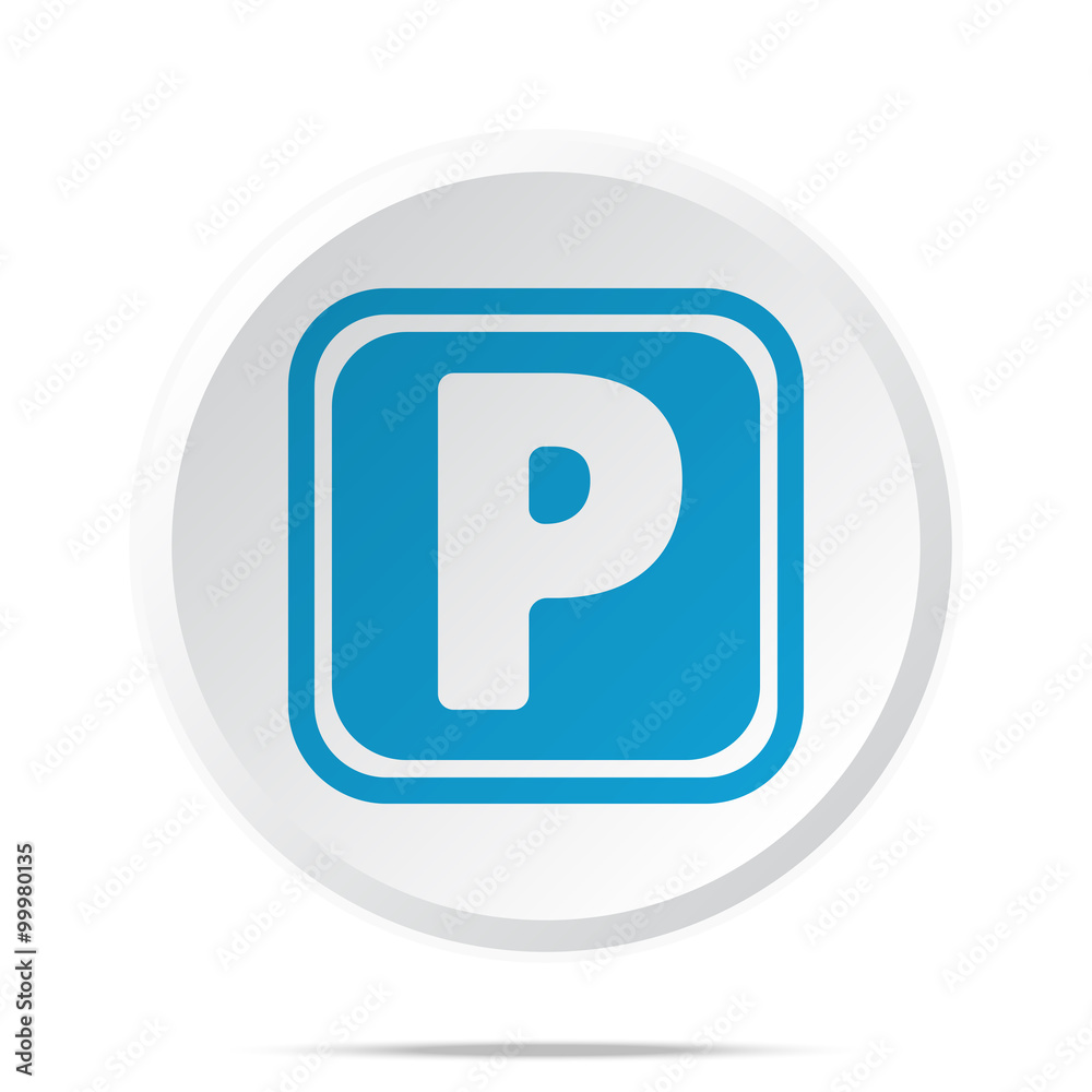 Flat blue Parking icon on circle web button on white Flat blue Parking icon on circle web button on white