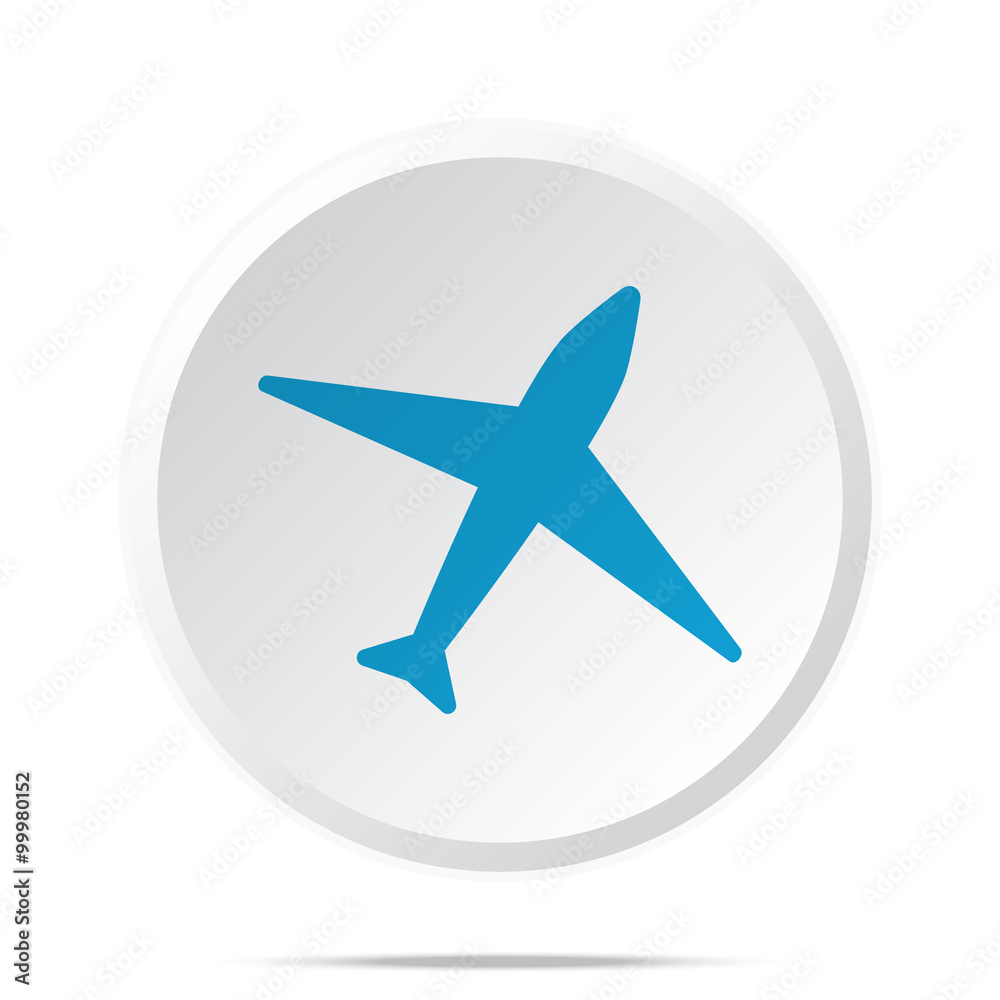 Flat blue Airplane icon on circle web button on white