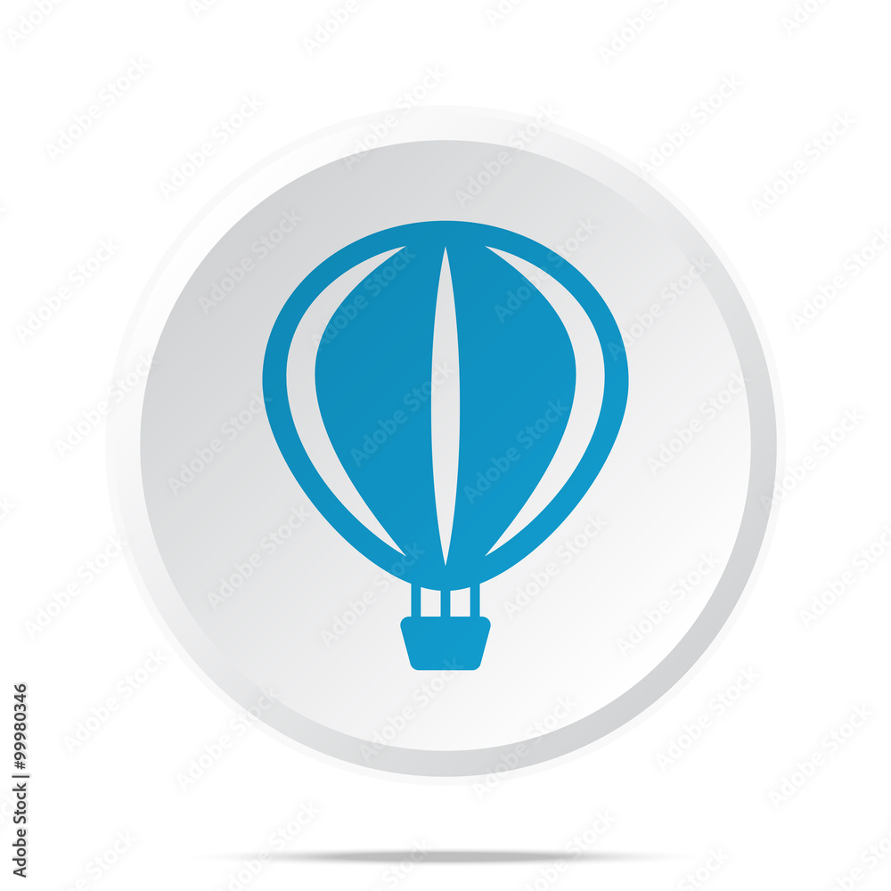 Flat blue Air Balloon icon on circle web button on white Flat blue Air Balloon icon on circle web button on white