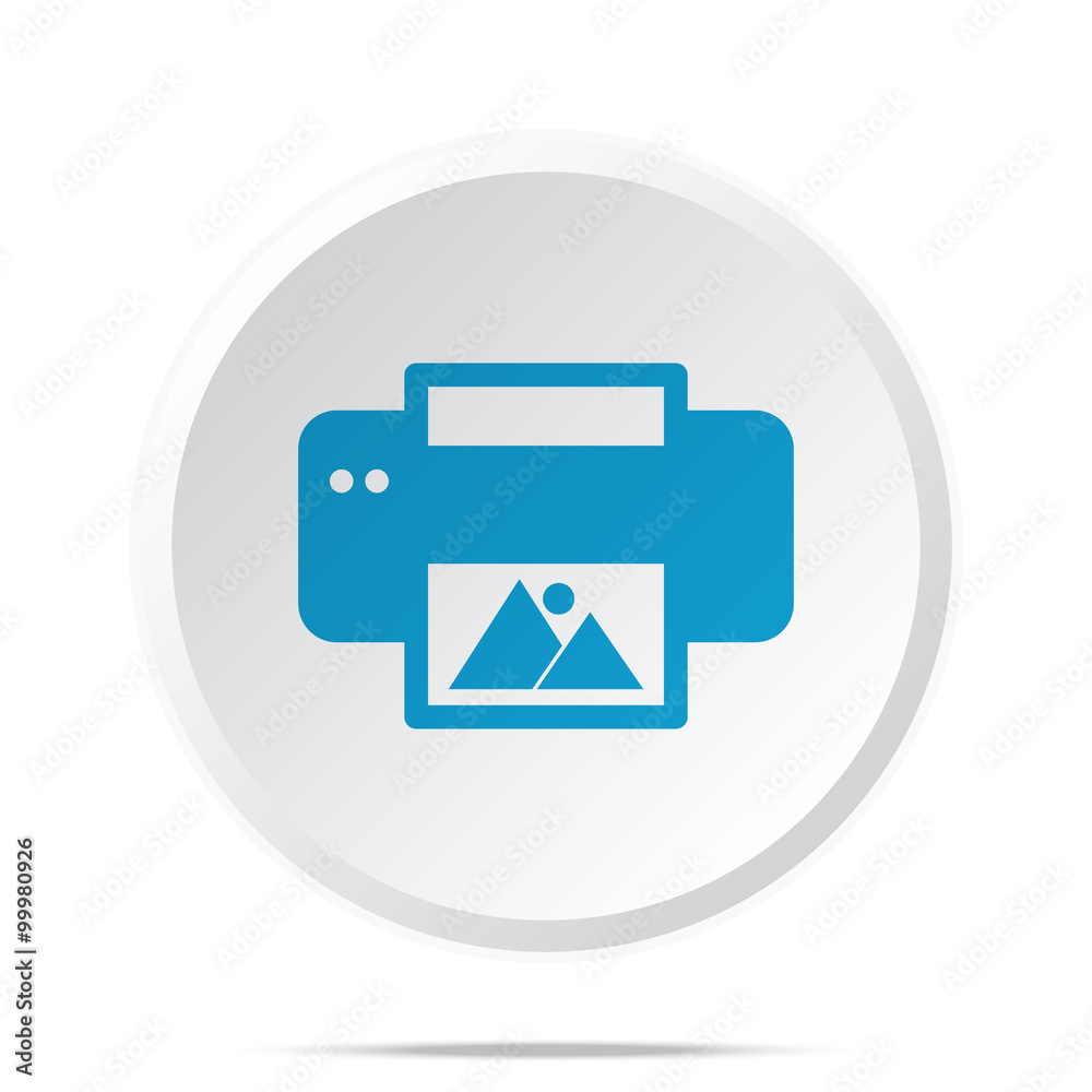 Flat blue Photo Printing icon on circle web button on white Flat blue Photo Printing icon on circle web button on white