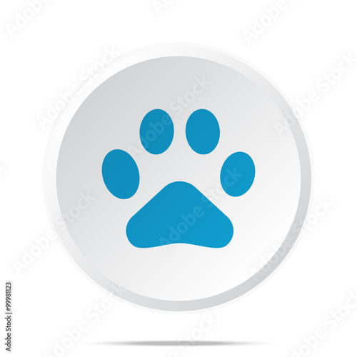 Flat blue Paw Print icon on circle web button on white