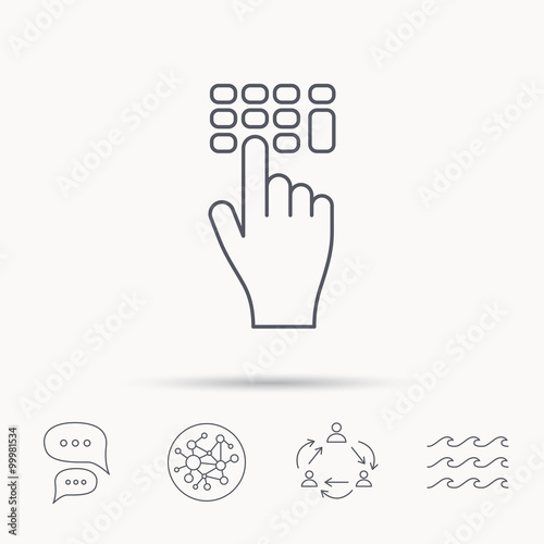 Enter pin code icon. Click hand pointer sign.