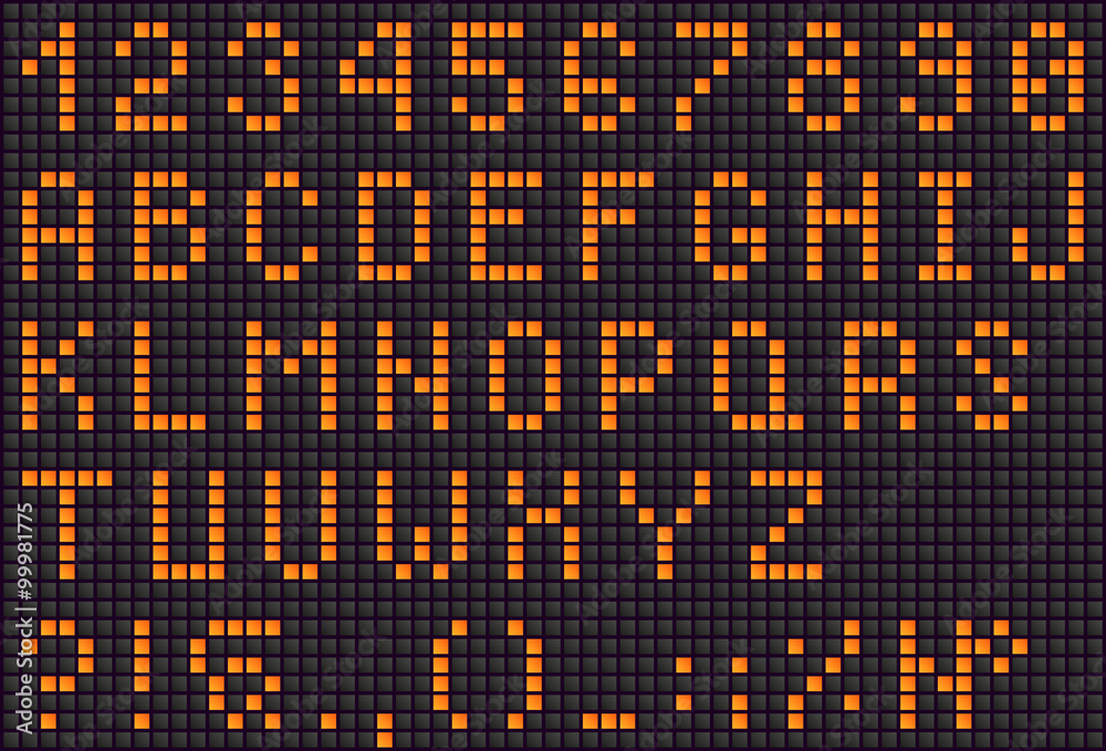 Orange LED digital letters for text, display font Orange LED digital letters for text, display font