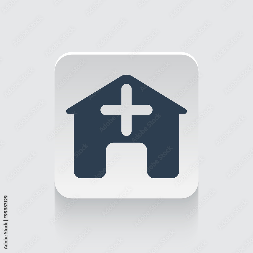Obraz premium Flat black Hospital icon on rounded square web button