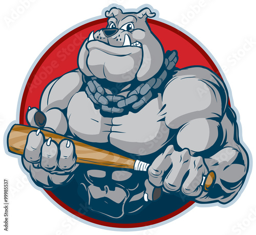 Muscular Bulldog with Bat Mascot Vector Illustration