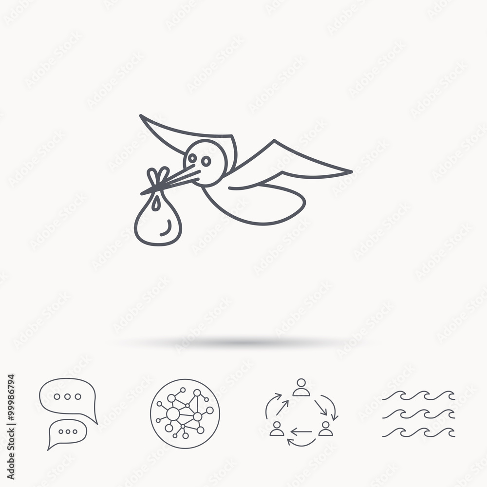 Stork with sack icon. Newborn baby symbol. Stork with sack icon. Newborn baby symbol.