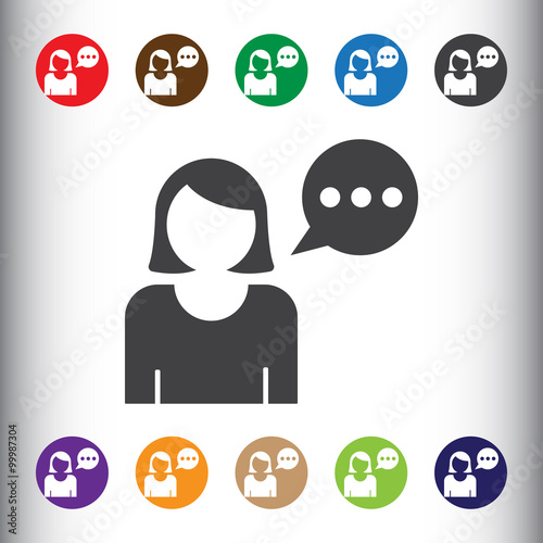 Woman with speech balloon icon