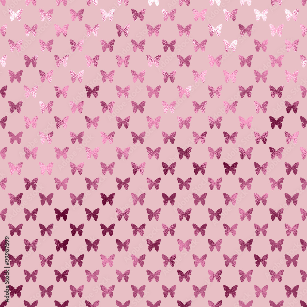 Pink Butterflies Polka Dot Metallic Faux Foil Background Pattern