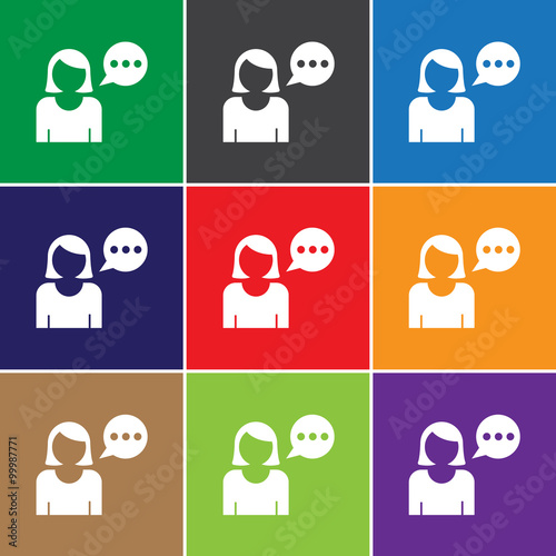 Woman with speech balloon icon