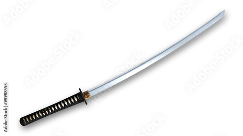 Ninja sword katana, weapon isolated on white background, side view