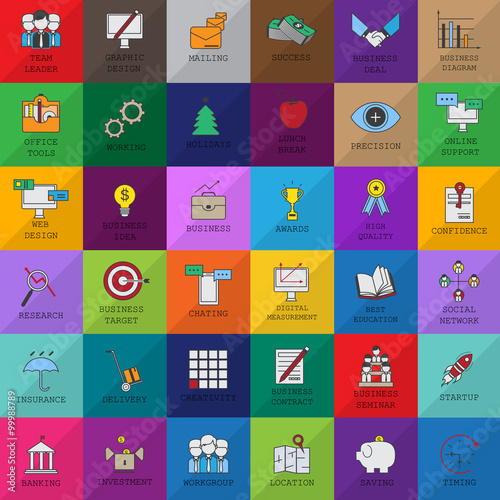 Thin Line Icons Set - Isolated On Background - Vector Illustration, Graphic Design. Collection Of: Investment, Seminar, Creativity, Target, Social Network, Delivery, Startup, Location Icons