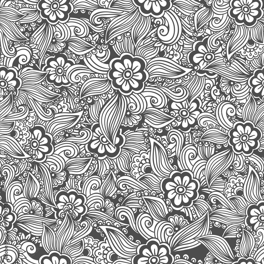 Hand drawn seamless Flower pattern. Doodle style