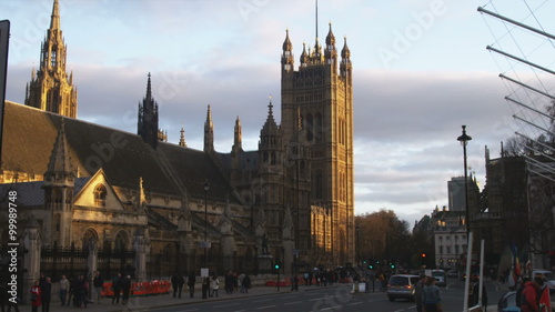 Westminster Abbey at sunset in London England. photo