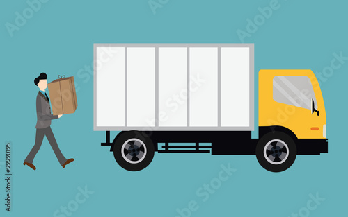 people moving bring box into truck container