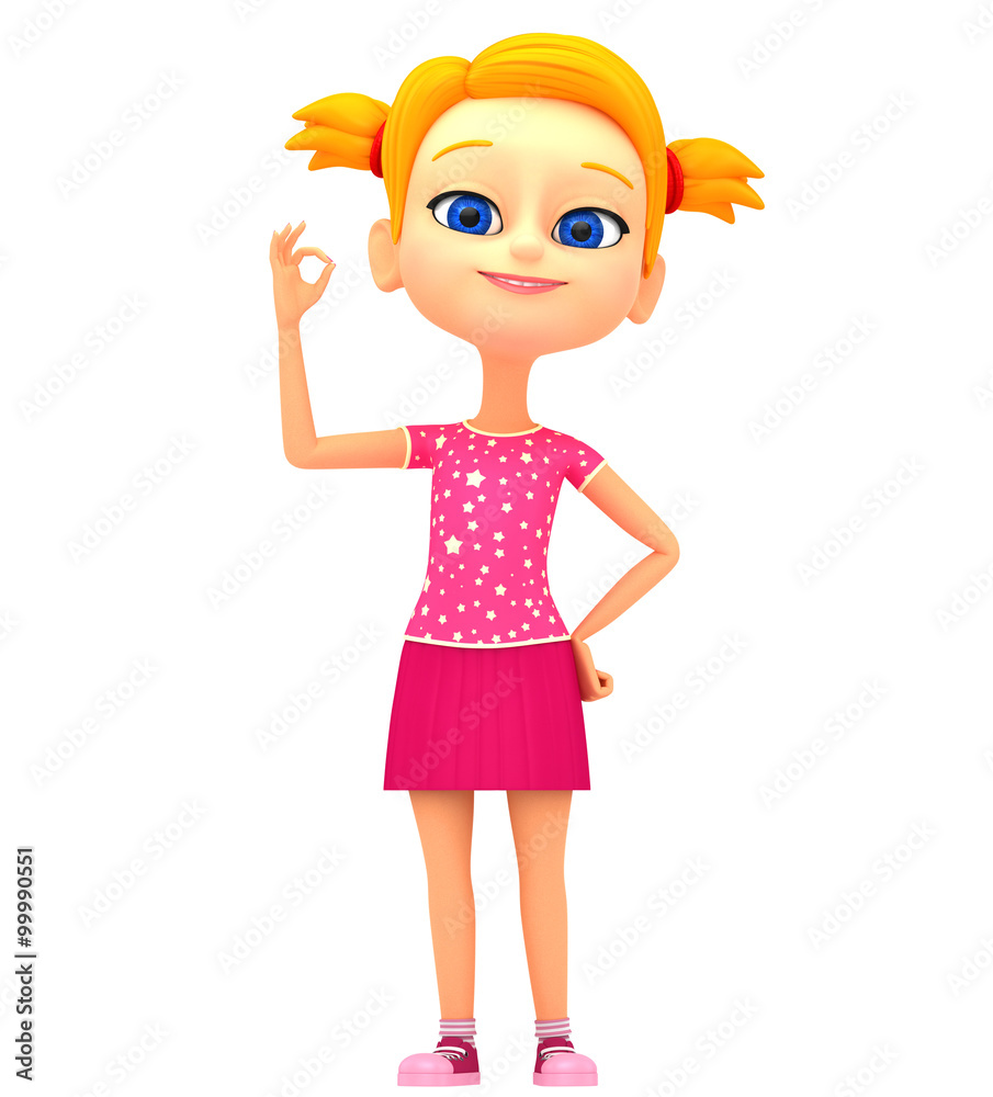 Girl isolated on white background showing okay. 3d rendered illu Girl isolated on white background showing okay. 3d rendered illu
