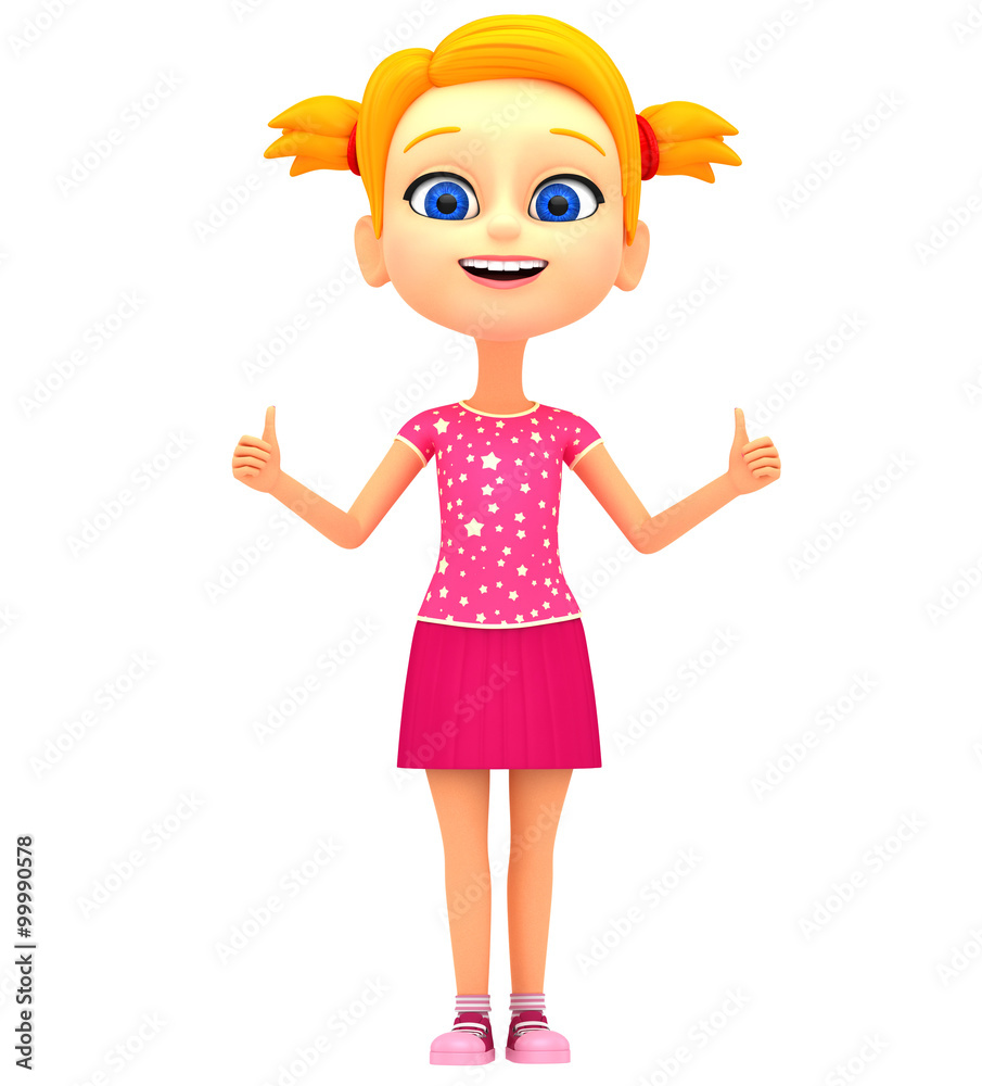 Girl isolated on white background two thumbs up. 3d rendered ill Girl isolated on white background two thumbs up. 3d rendered ill