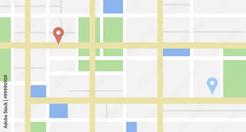 Obraz premium Mapa miasta z niektórymi znacznikami lokalizacji