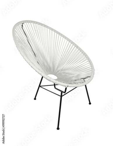 White Outdoor Chair on White Background, Three Quarter View