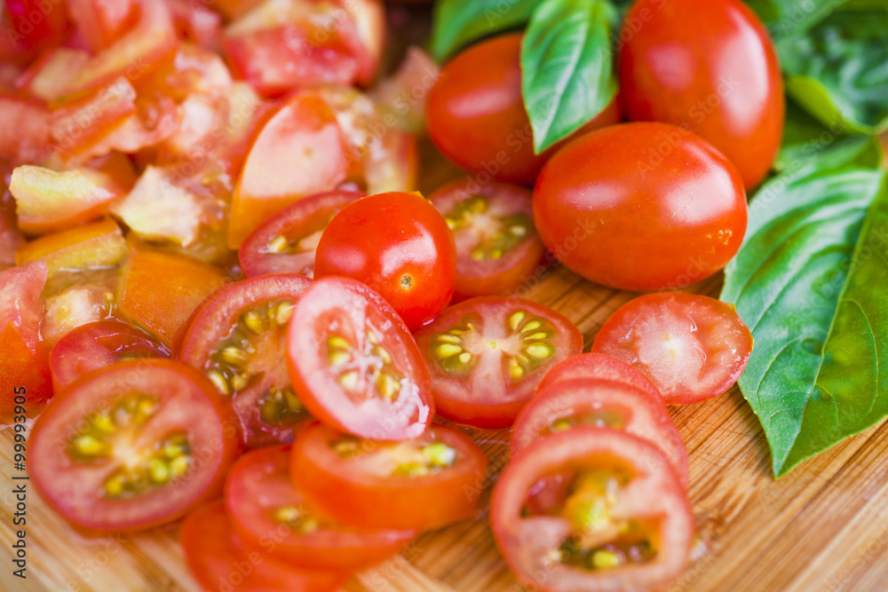 Cherry tomatoes and basil Cherry tomatoes and basil